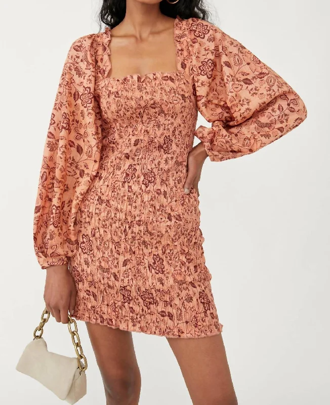 Smock It To Me Mini Dress In Apricot Combo