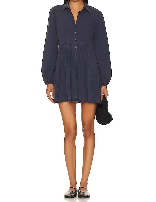 Solid Marvelous Mia Mini Dress In Dried Indigo