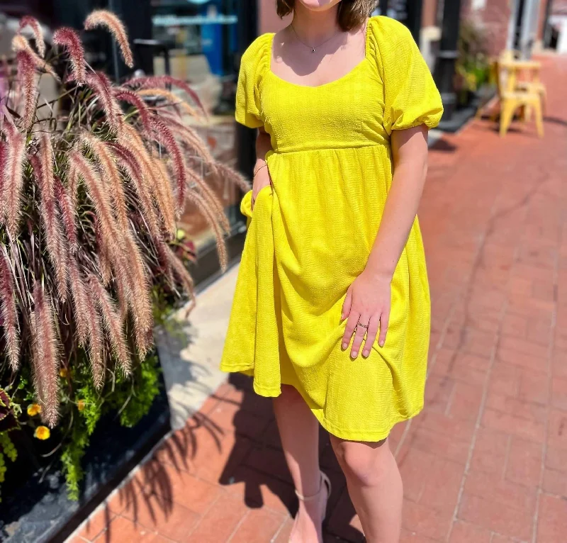 Textured Mini Dress In Lime Yellow