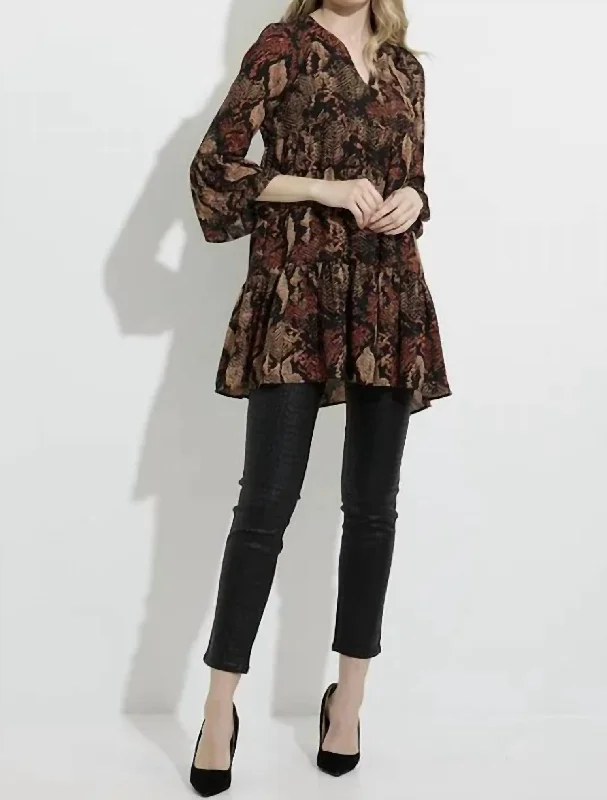 Tiered Ls Snake Print Mini Dress In Blacktan