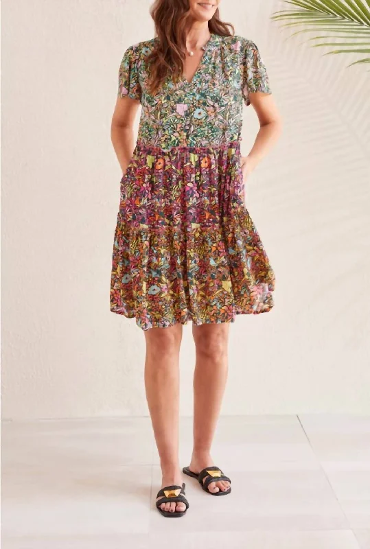 Tiered Mini Dress In Celadon Floral