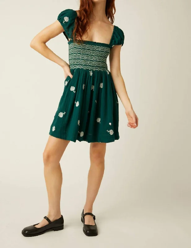 Tory Embroidered Mini Dress In Emerald