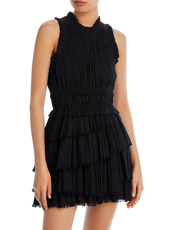 Womens Mini Pleated Fit & Flare Dress