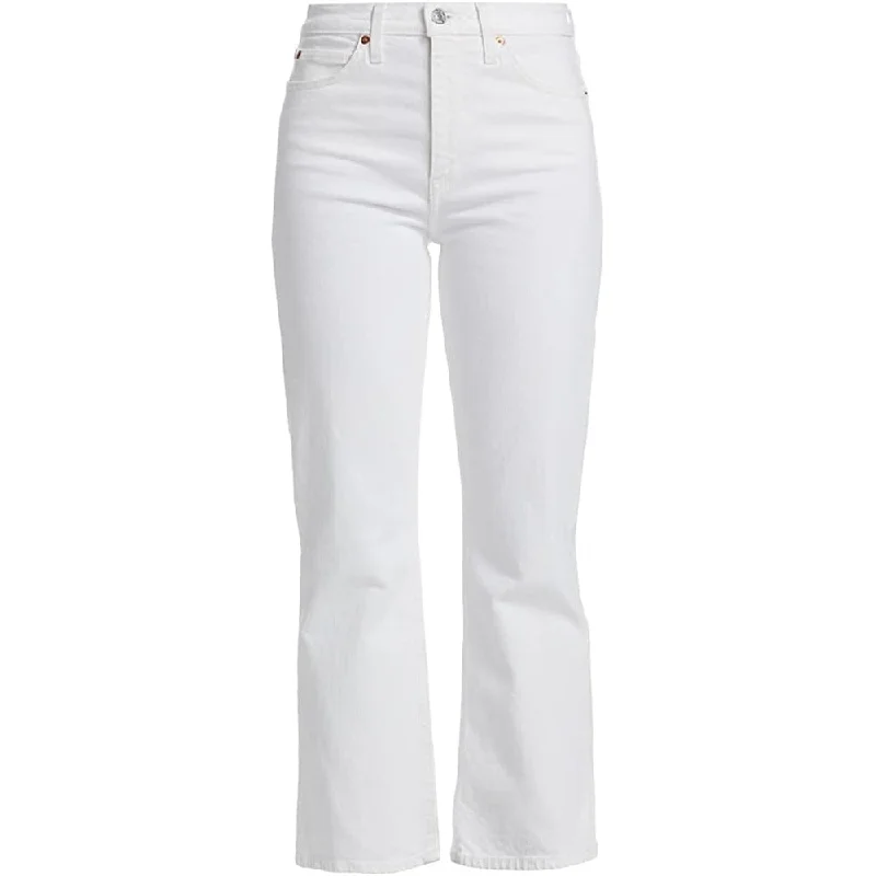 RE/DONE Women's White Crop Boot Cut 70's Denim High Rise Jeans