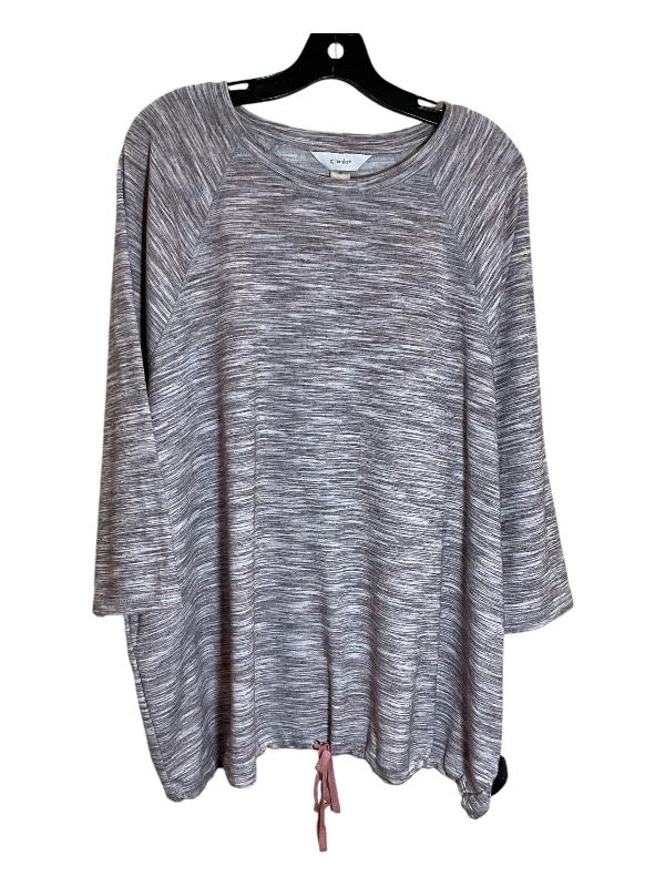 Top Long Sleeve By Cj Banks In Grey & Pink, Size: 3x