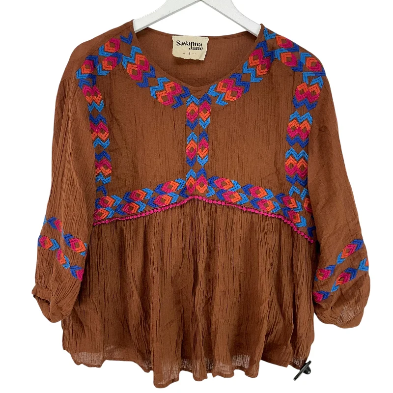 Top Long Sleeve By Savanna Jane In Brown, Size: S