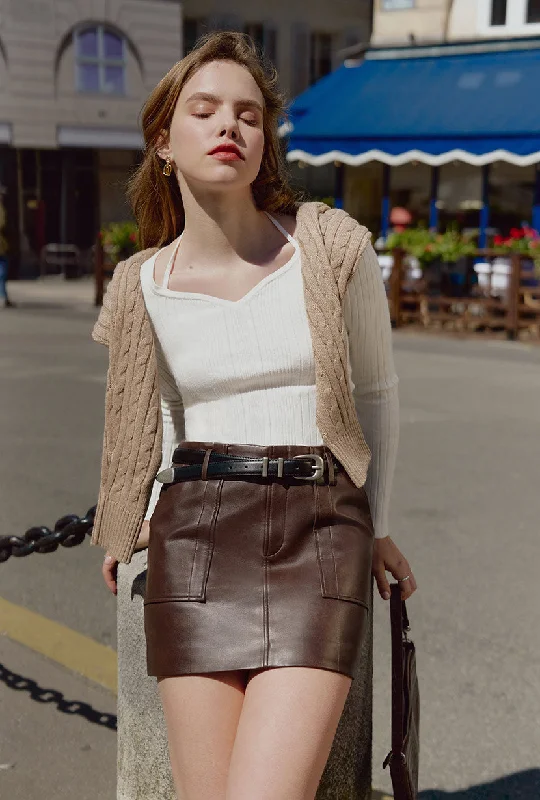 Andy Faux Leather Skirt - Brown