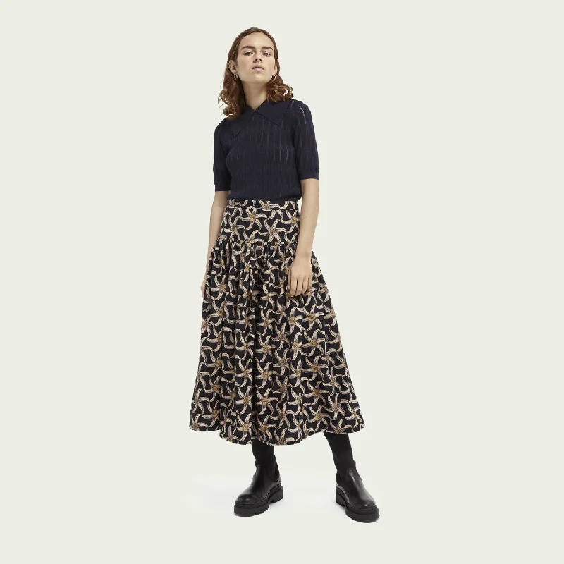 Voluminous Tiered Skirt (Black Print)