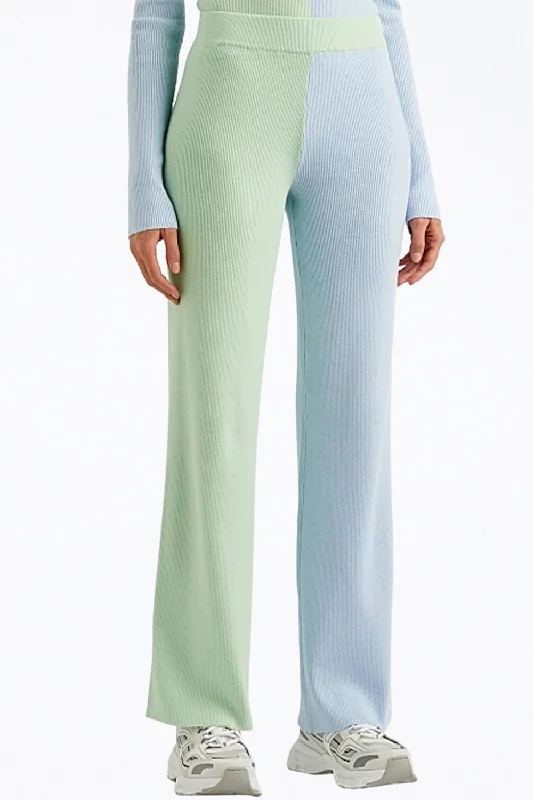 Awa Ribbed-Knit Straight-Leg Pants In Green/blue