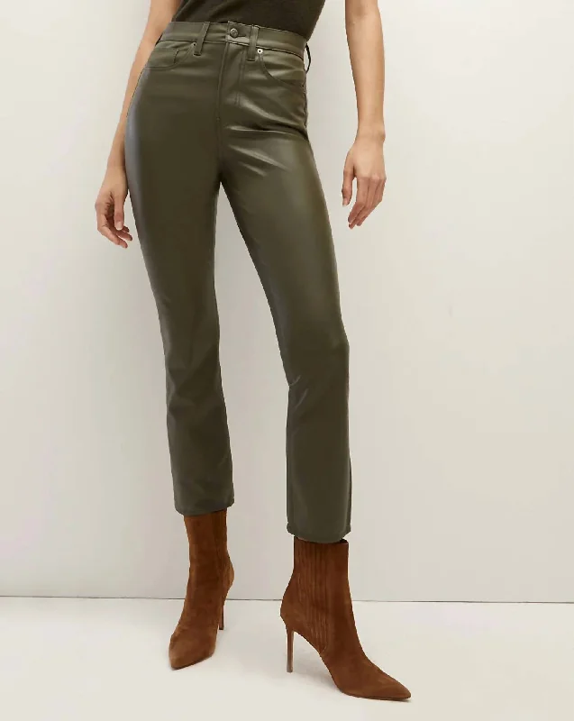 Carly Vegan Leather Kick Flare Pant In Loden