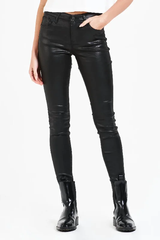 Gisele High Rise Ankle Skinny Pants In Black Coated