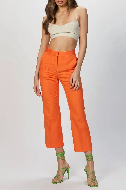 Linen Blend Trouser In Orange