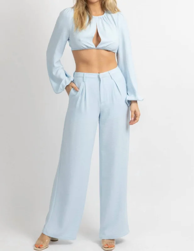 Open Front Pant Set In Light Blue