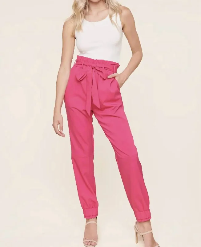 Paper Bag Waist Trousers In Hot Pink