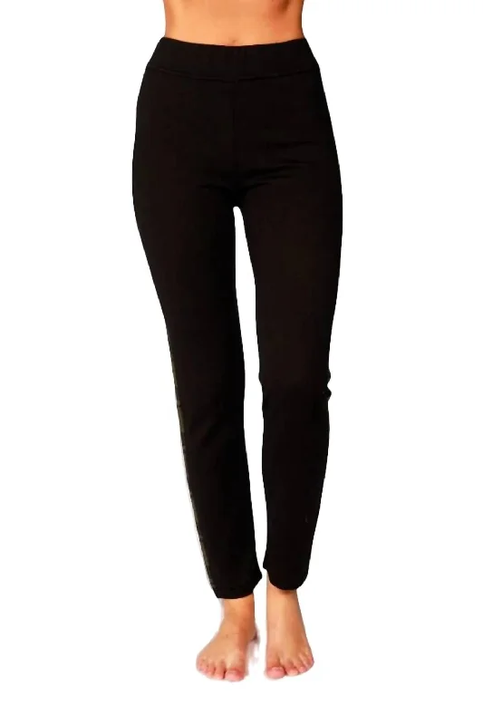 Plaid Trim Track Pant In Black Combo