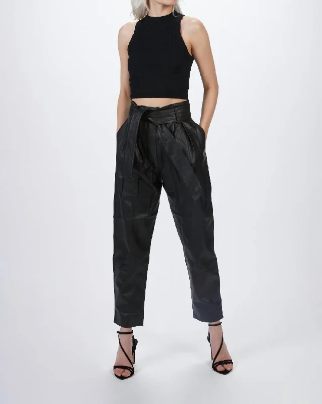 Pleated Leather Pant In Black