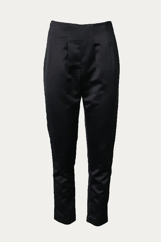 Pleated Satin Pants In Black