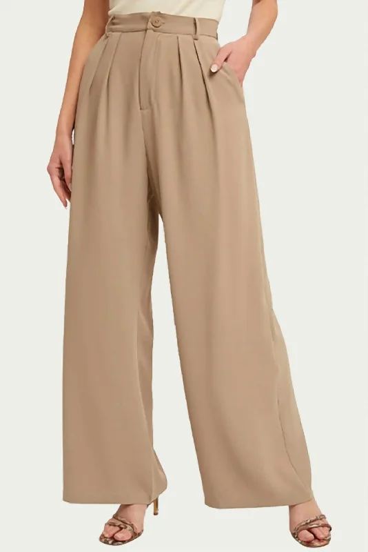 Pleated Wide-Leg Pants In Mushroom