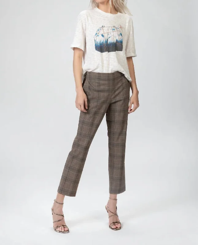 Pull-On Trouser In Brown Plaid