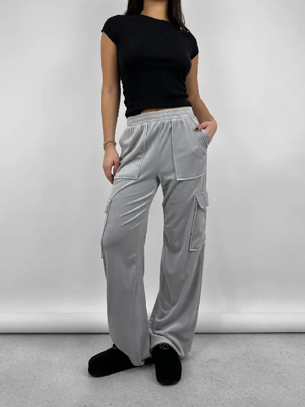 Relaxed Velvet Cargo Pant In Grey