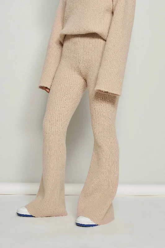 Ribbed-Knit Straight-Leg Pants In Beige