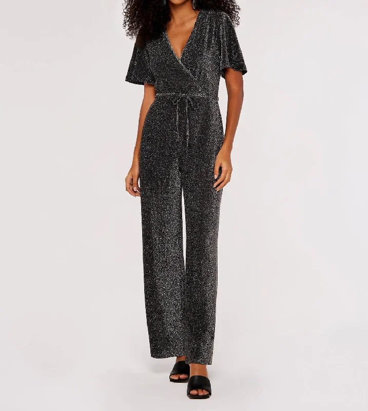 Sparkle Angel Sleeve Jumpsuit In Light Grey / Silver