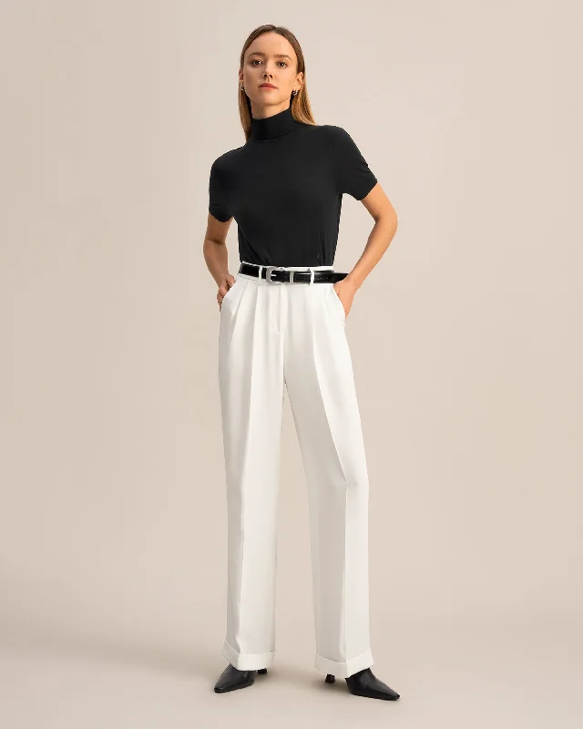 Timeless Pleated Wide-Leg Dense Silk Trousers