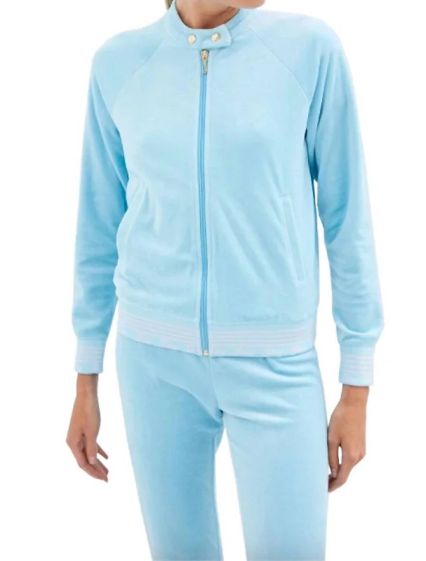 Women Doo Wop Snap Collar Velour Track Jacket L In Light Blue