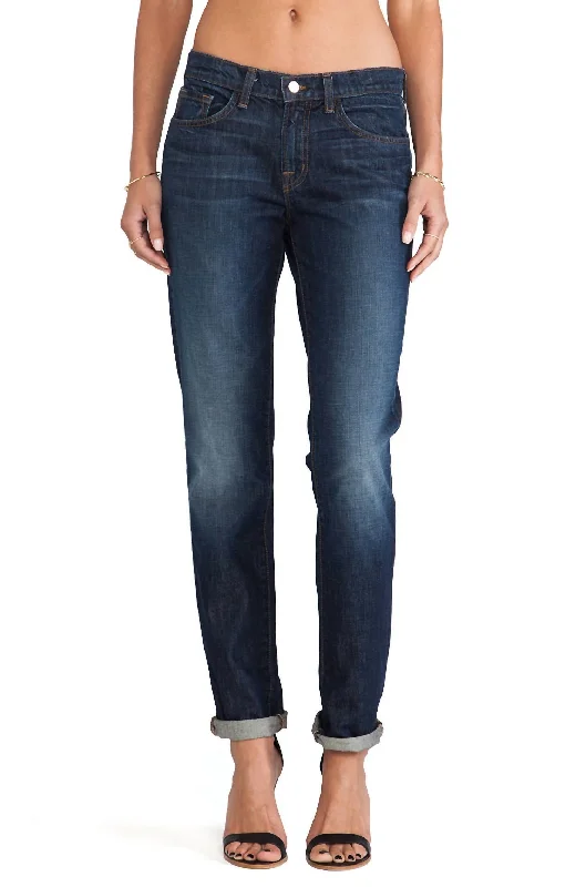 Women Logan Hung Up Mid Rise Boyfriend Denim Jeans In Dark Blue