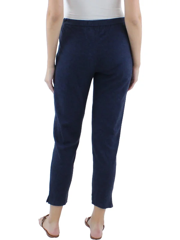 Womens Cotton Blend High Waist Ankle Pants