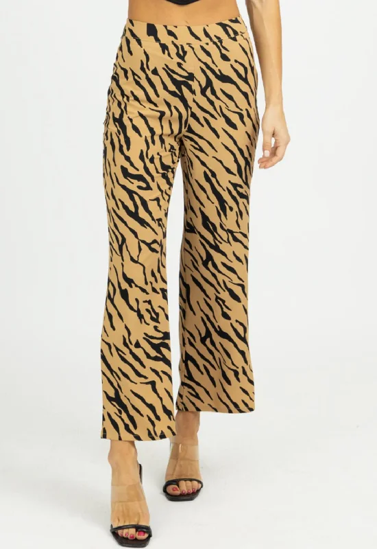 Zebra Wide Leg Pants In Tan