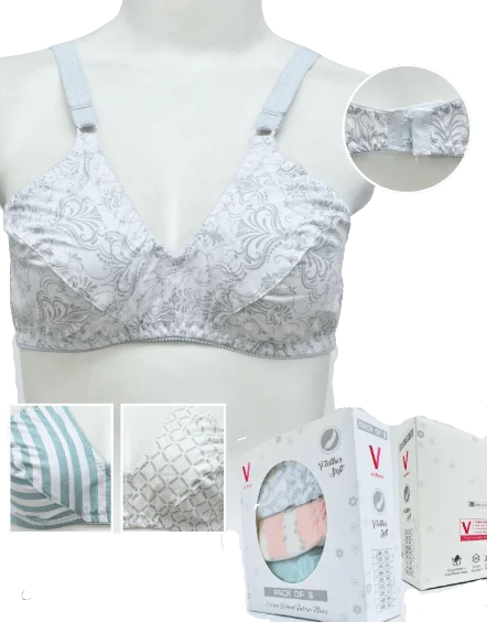 Pack Of 3 Printed Cotton Woven Bras