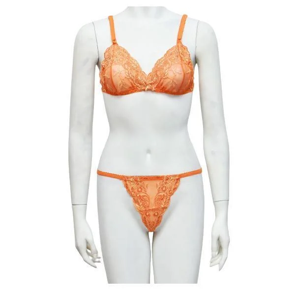 Women Bra Non Padded Net Bra See Through Embroidered Bra Panty Set