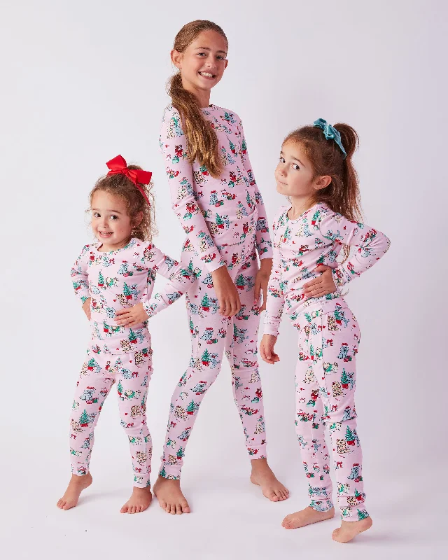 PF x The Hiltons Christmas Poodle Party - Kids PJ Set - Rose