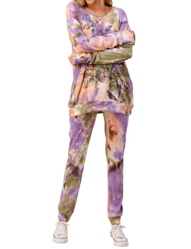 Floral Tie Dye Jogger Set - Plus In Multi