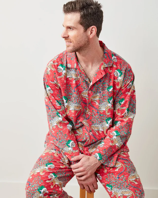 Holly Jolly Bagheera - Men's Flannel Long PJ Set - Ruby