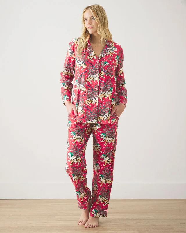 Holly Jolly Bagheera - Tall Lightweight Flannel Long PJ Set - Ruby