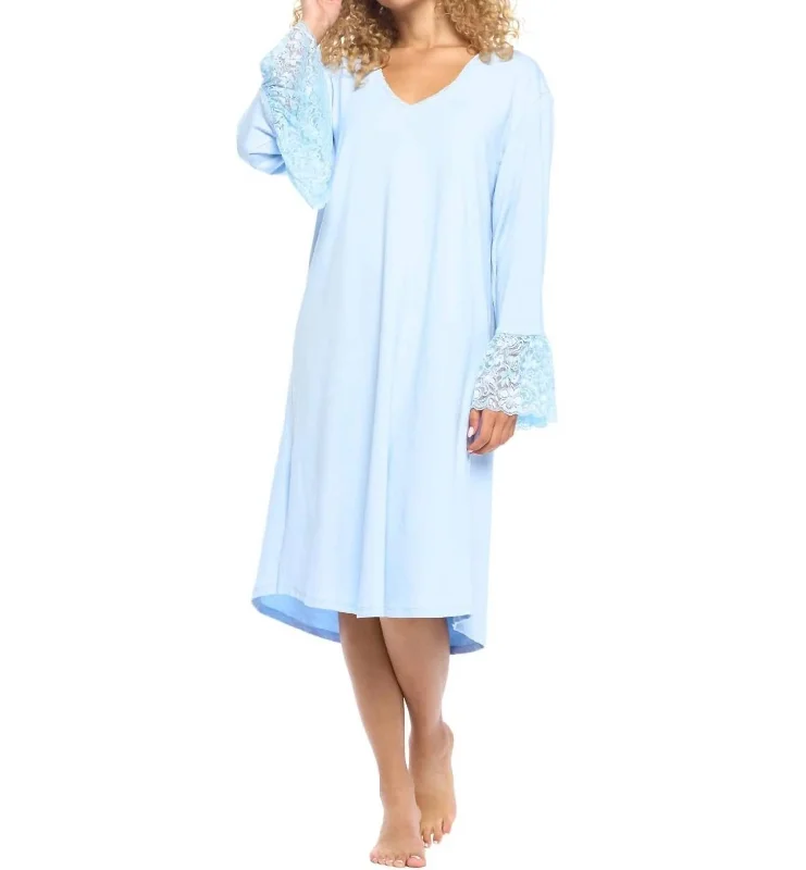 Lux Cotton Nightgown In Iced Blue