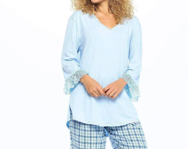 Lux Cotton Nightshirt In Iced Blue