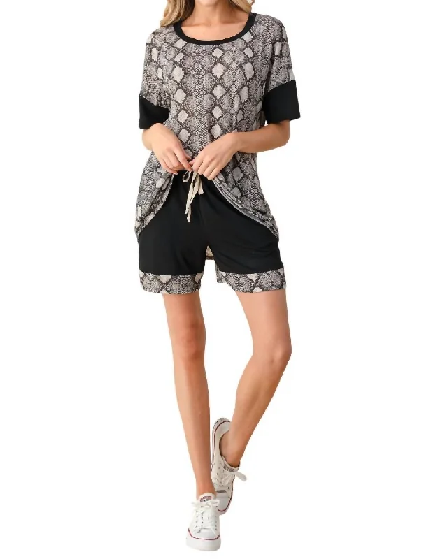 Snake Print Loungewear Short Set In Black