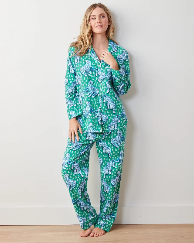 Tiger Queen - Tall Lightweight Flannel Long PJ Set - Jade