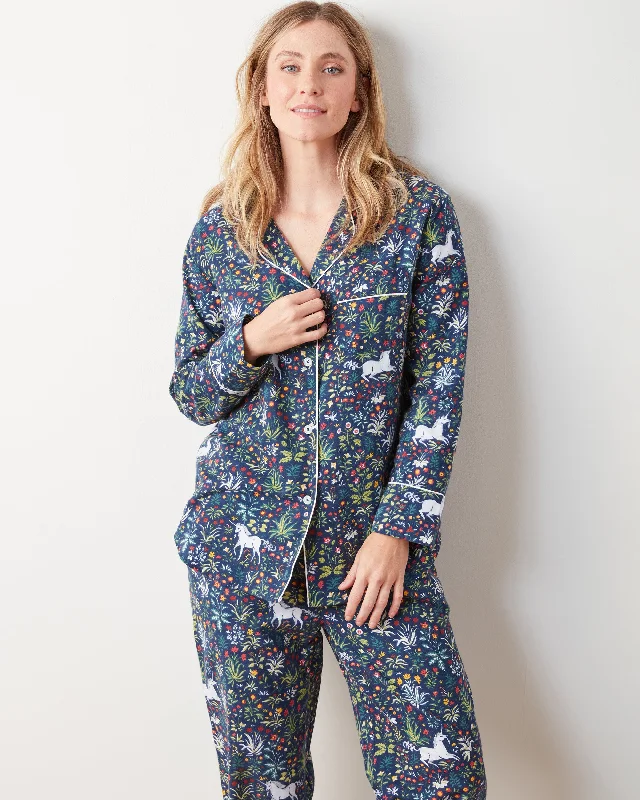 Unicorn's Garden - Lightweight Flannel Long PJ Set - Indigo