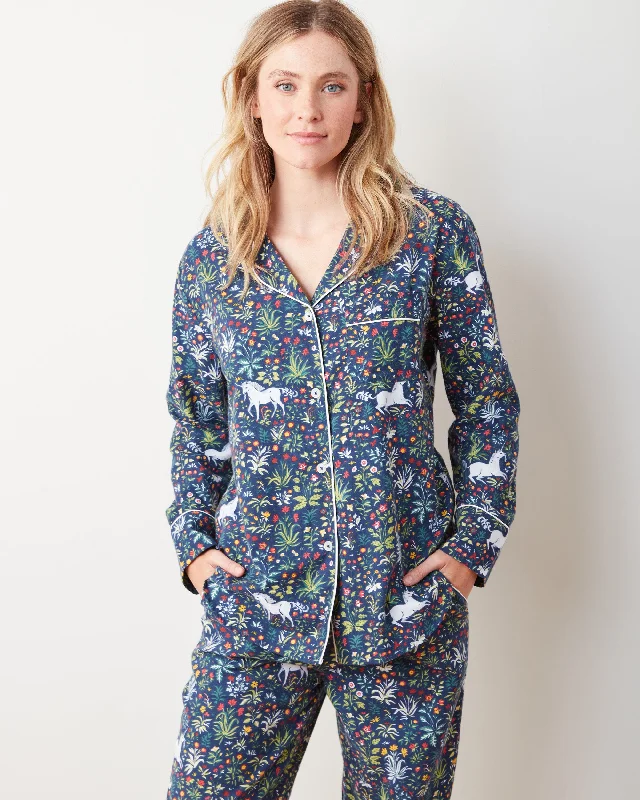 Unicorn's Garden - Petite Lightweight Flannel Long PJ Set - Indigo