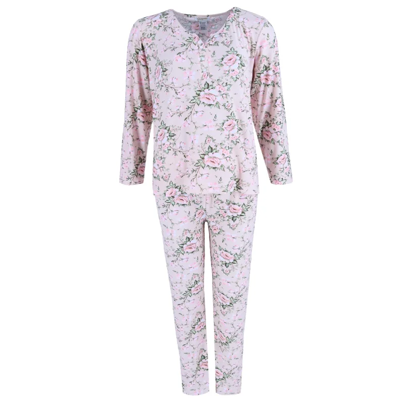 Women's Long Sleeve & Pant Pink Floral Set