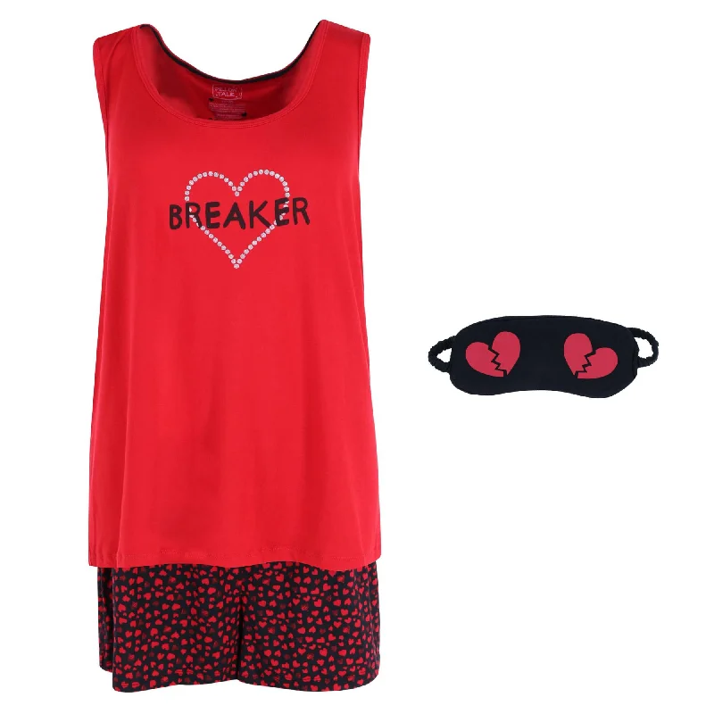 Women's Plus Size Heart Breaker Tank and Short Set with Eye Mask